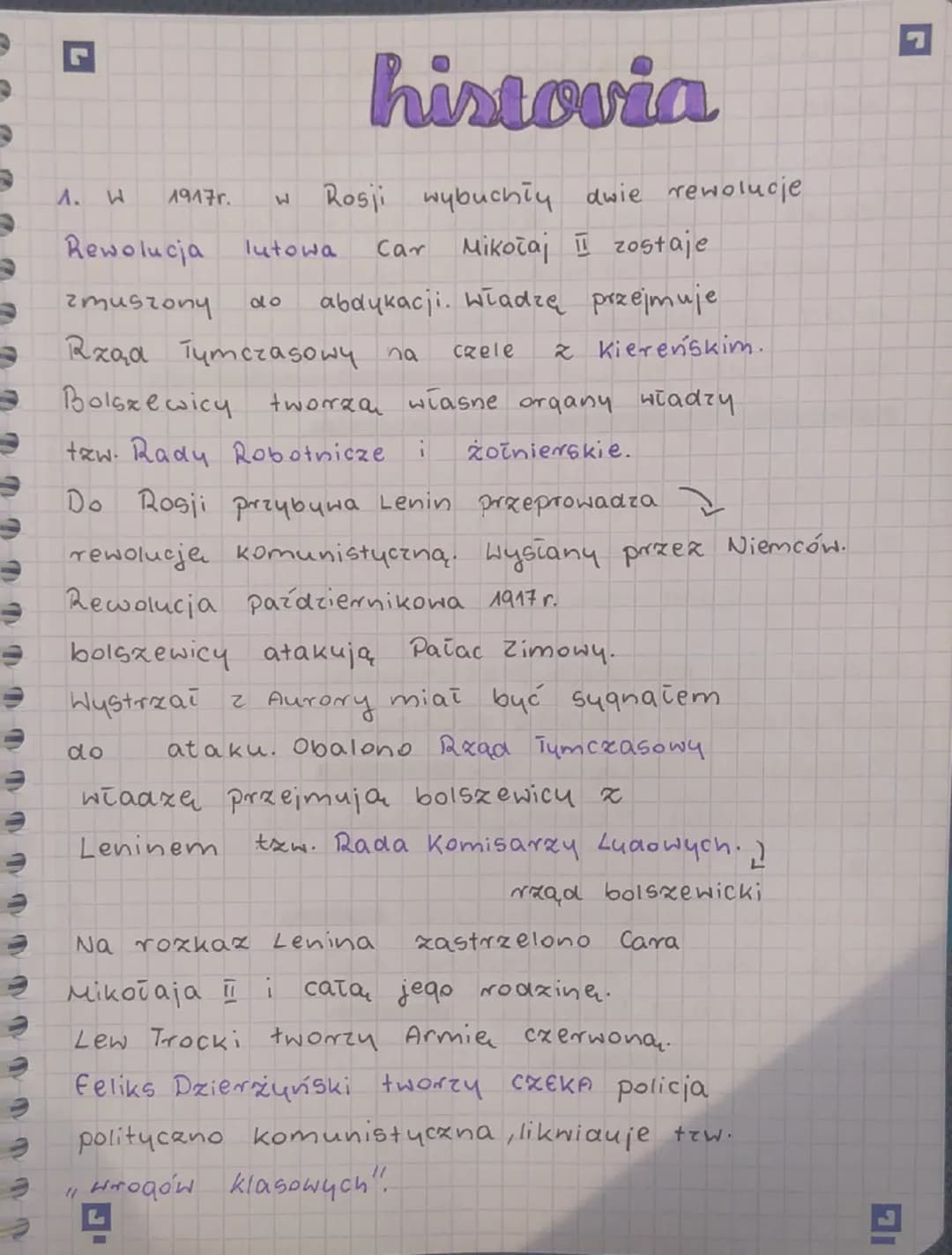 L
A. W
1917r.
W
histovia
Rosji wybuchły dwie rewolucje
Rewolucja
lutowa
Car Mikolaj
zostaje
zmuszony
do
abdykacji. Władzę przejmuje
Rzaa Tym