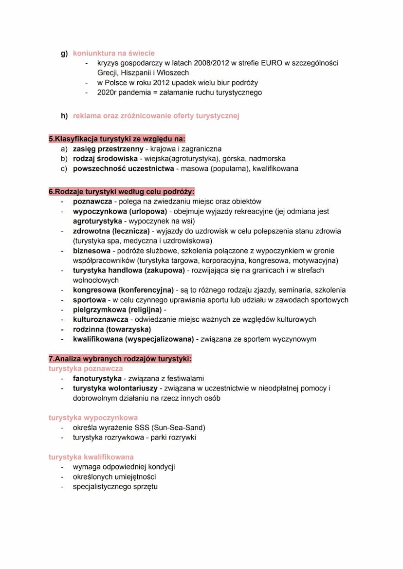 Rozwój turystyki na świecie
1.Turystyka a rekreacja
a) rekreacja - to odnowa sił fizycznych i psychicznych np. plażowanie, wyprawy
górskie
b