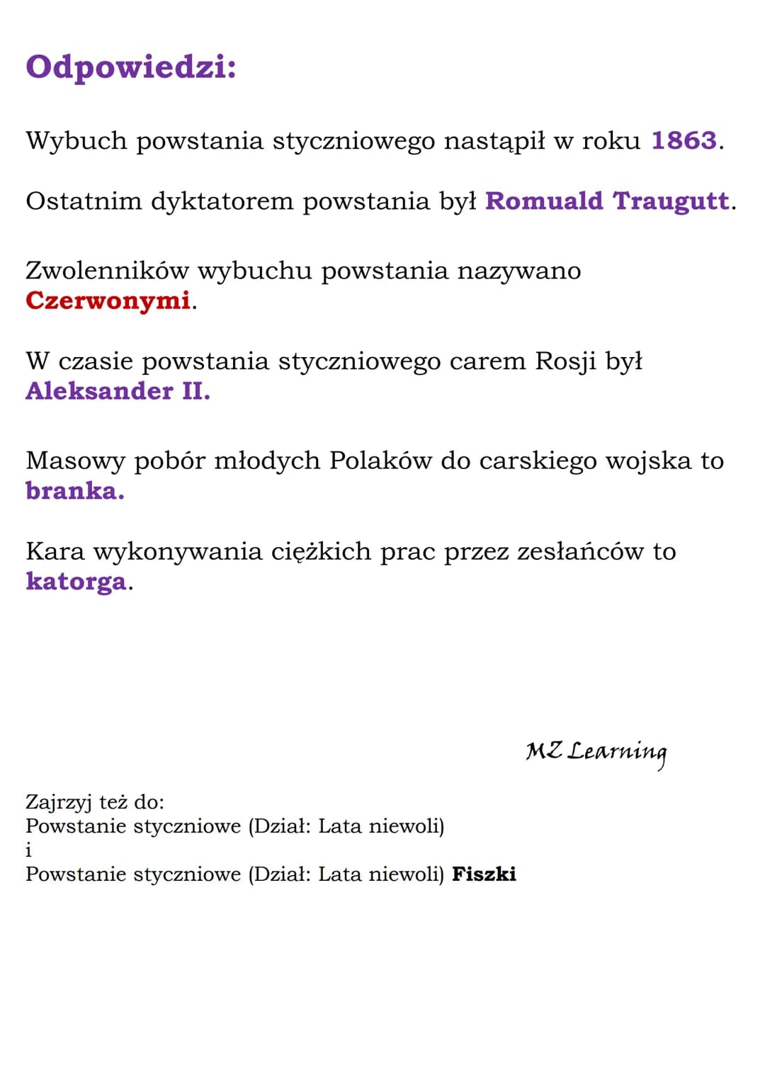 Powstanie styczniowe
(Dział: Lata niewoli)
Quiz
Pytania:
Wybuch powstania styczniowego nastąpił w roku
1864.
1831.
1863.
Ostatnim dyktatorem