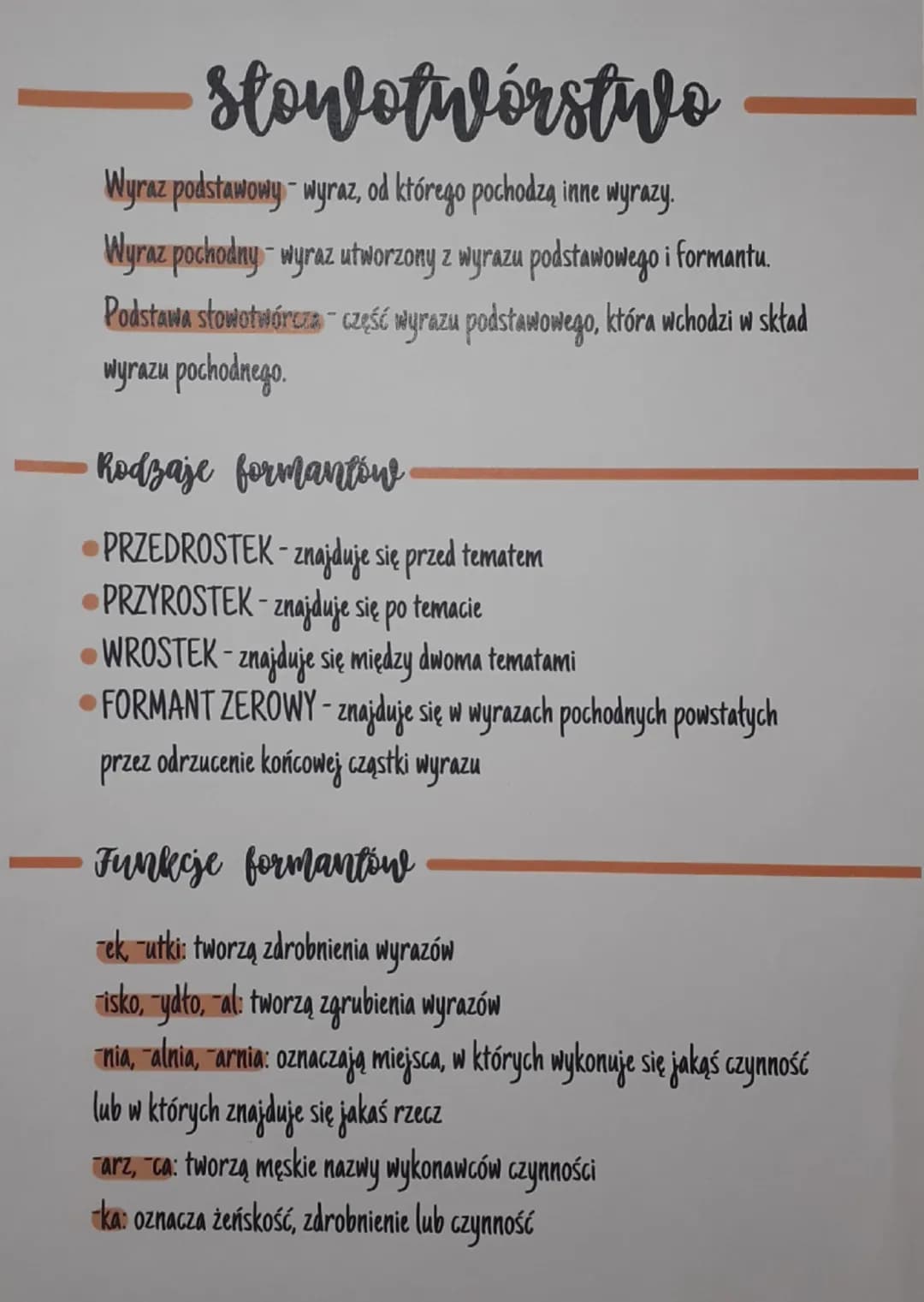 --- OCR Start ---
stowotwórstwo
Wyraz podstawowy - wyraz, od którego pochodzą inne wyrazy.
Wyraz pochodny - wyraz utworzony z wyrazu podstaw