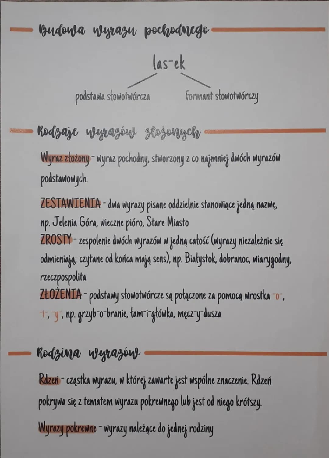 --- OCR Start ---
stowotwórstwo
Wyraz podstawowy - wyraz, od którego pochodzą inne wyrazy.
Wyraz pochodny - wyraz utworzony z wyrazu podstaw