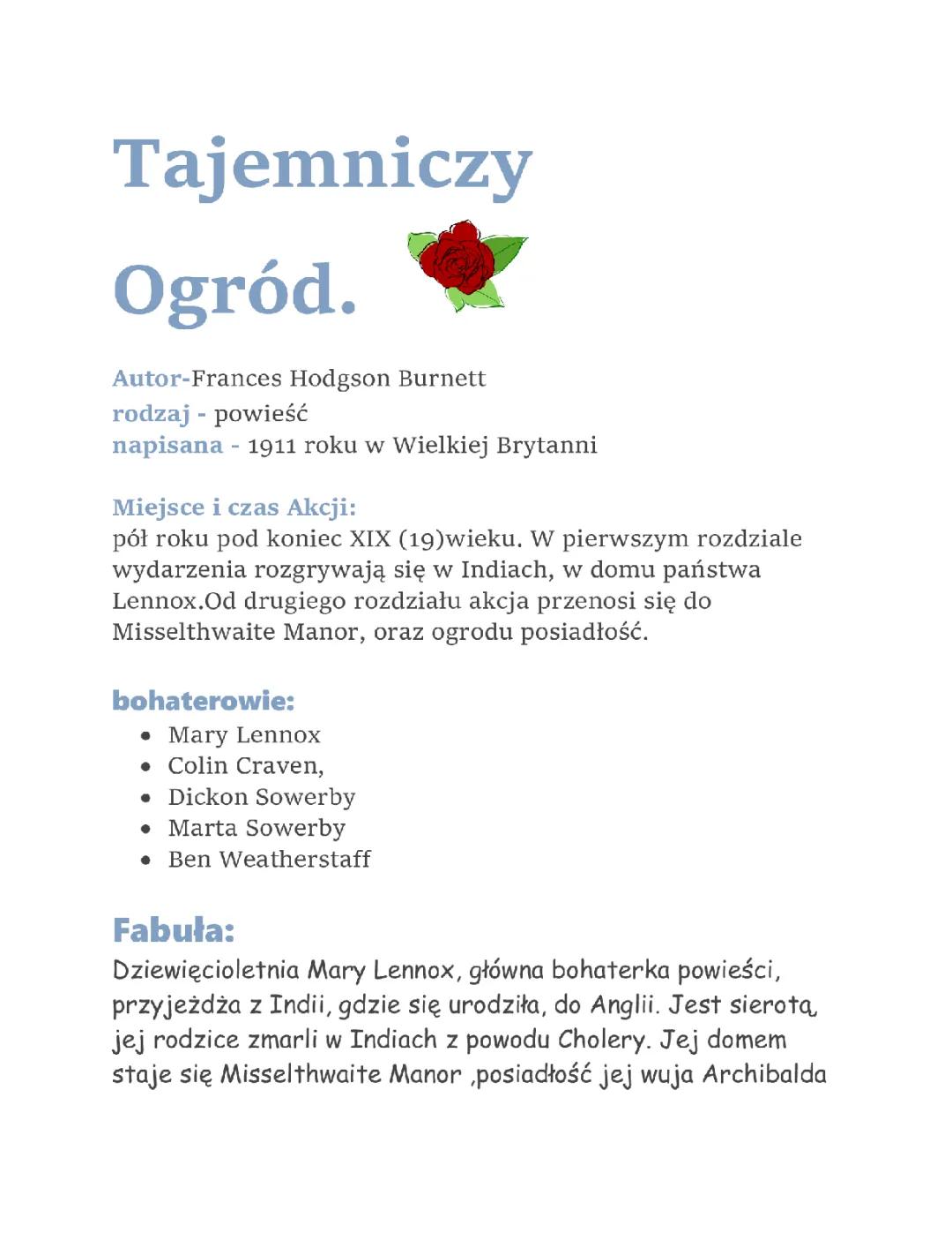 Tajemniczy ogród - streszczenie i recenzja