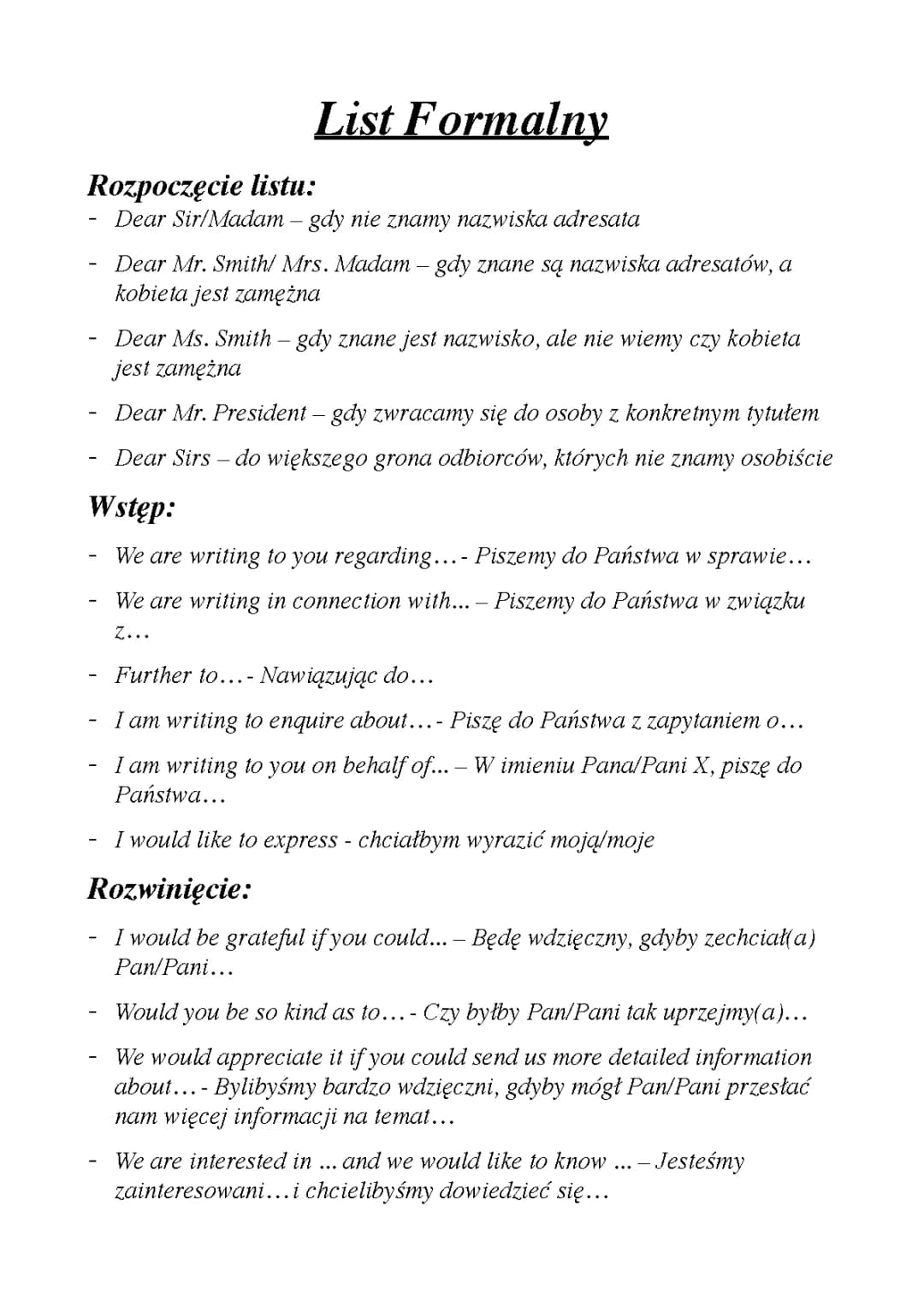 list formalny 