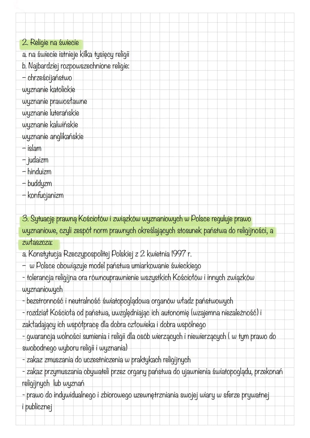 KOŚCIOŁY I ZWIĄZKI WYZNANIOWE
1. Religia jako zjawisko społeczne
a. religia to zespół wierzeń dotyczących świała nadprzyrodzonego, wyróżniaj
