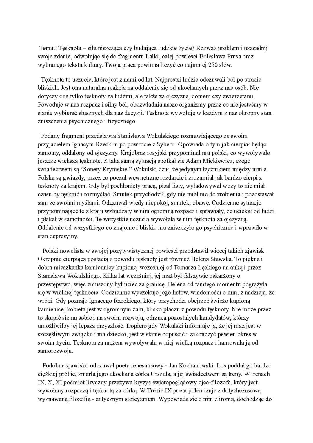 Motyw tęsknoty w literaturze: Rozprawka
