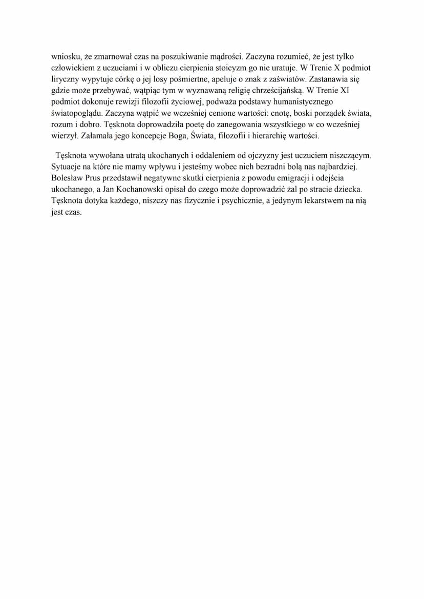 Temat: Tęsknota - siła niszcząca czy budująca ludzkie życie? Rozważ problem i uzasadnij
swoje zdanie, odwołując się do fragmentu Lalki, całe
