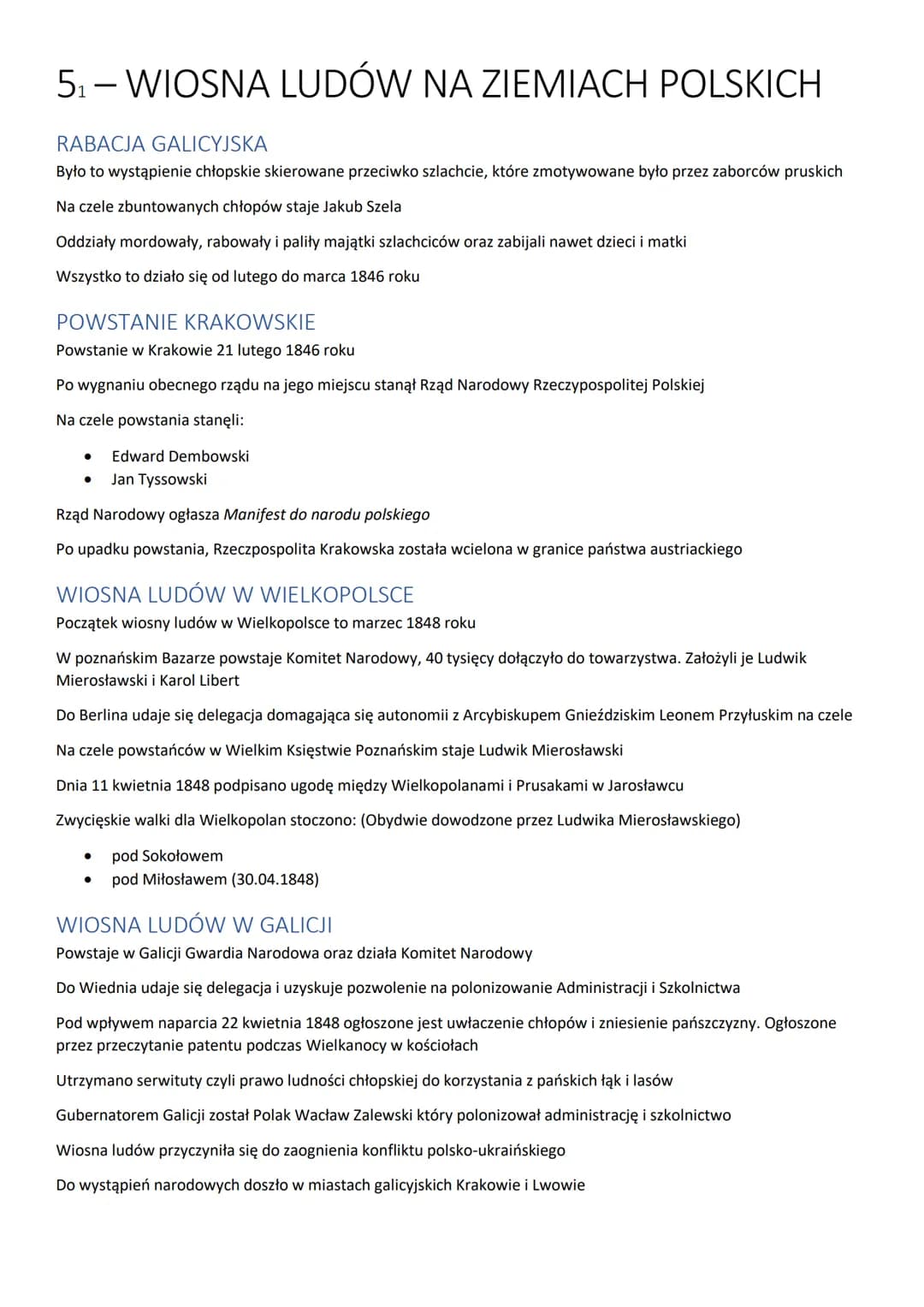 5₁ - WIOSNA LUDÓW NA ZIEMIACH POLSKICH
RABACJA GALICYJSKA
Było to wystąpienie chłopskie skierowane przeciwko szlachcie, które zmotywowane by