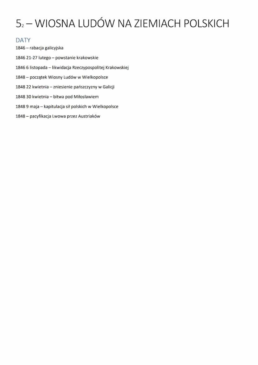 5₁ - WIOSNA LUDÓW NA ZIEMIACH POLSKICH
RABACJA GALICYJSKA
Było to wystąpienie chłopskie skierowane przeciwko szlachcie, które zmotywowane by