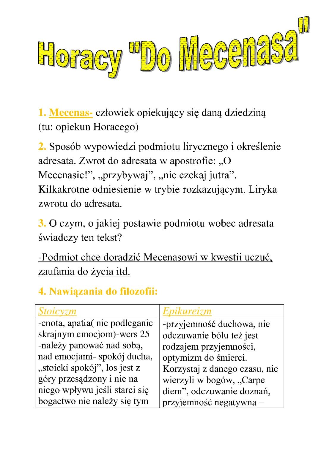 "Do Mecenasa" Horacy 