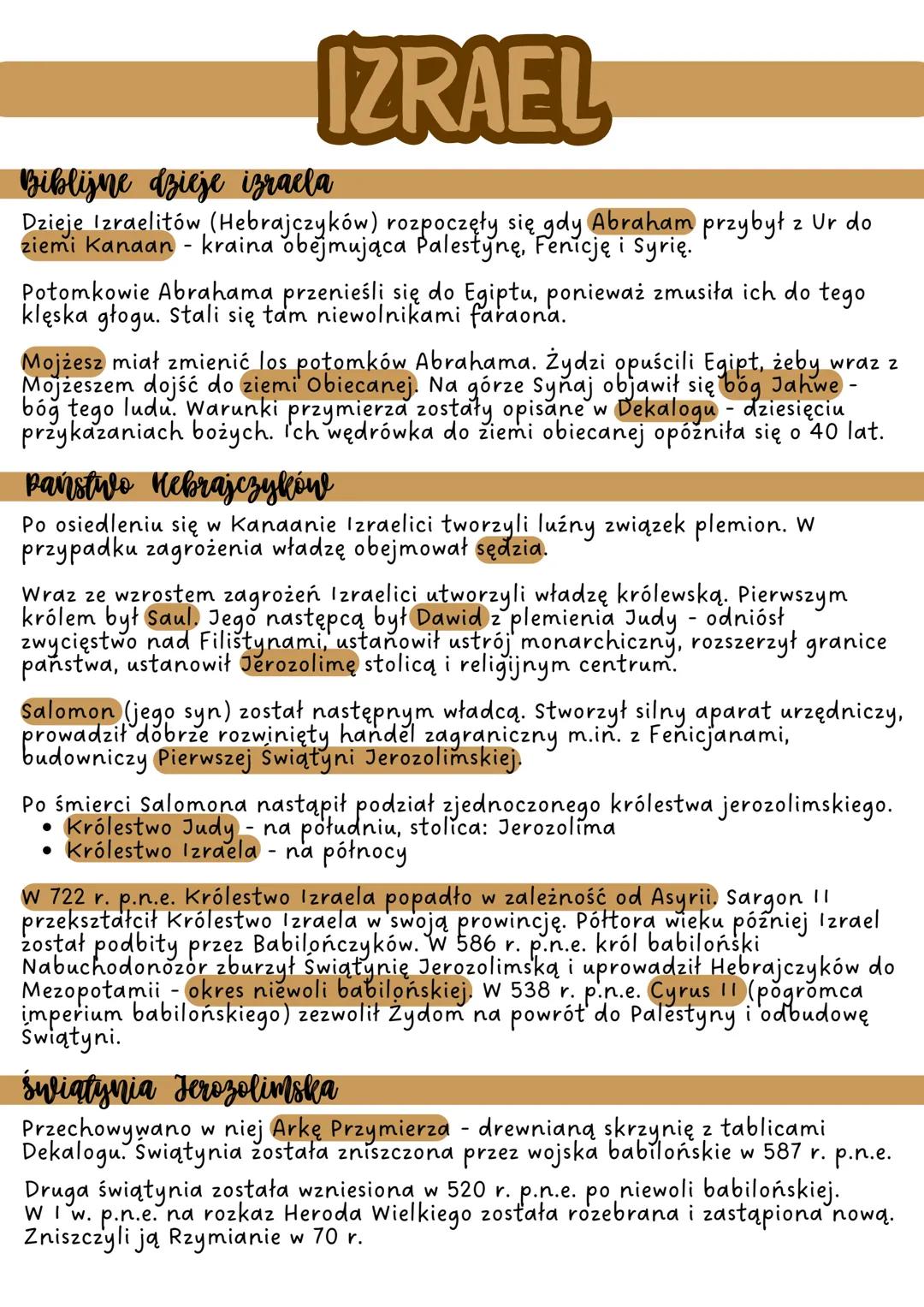 ## Biblijne dzieje izraela

IZRAEL

Dzieje Izraelitów (Hebrajczyków) rozpoczęły się gdy Abraham przybył z Ur do
ziemi Kanaan - kraina obejmu
