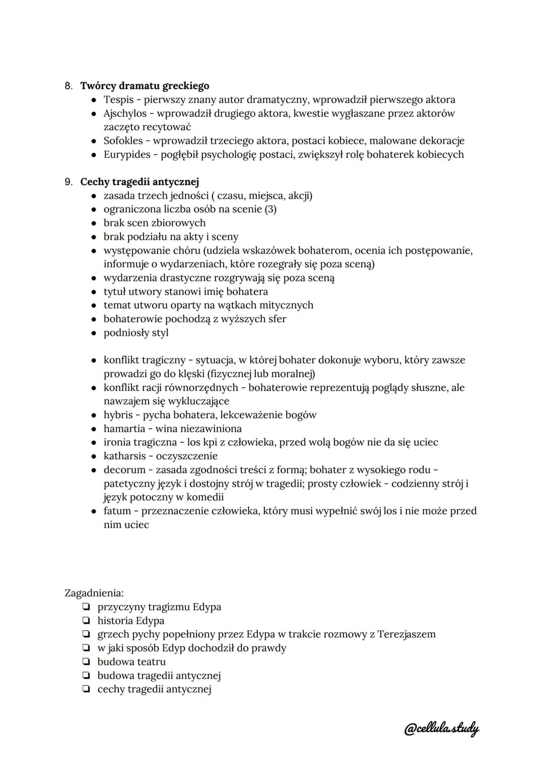 1. Dzieje rodu Labdakidów (notatka Mitologia)
2. Budowa tragedii antycznej
● prolog - wprowadzenie głównych postaci i problemu
• parodos - p