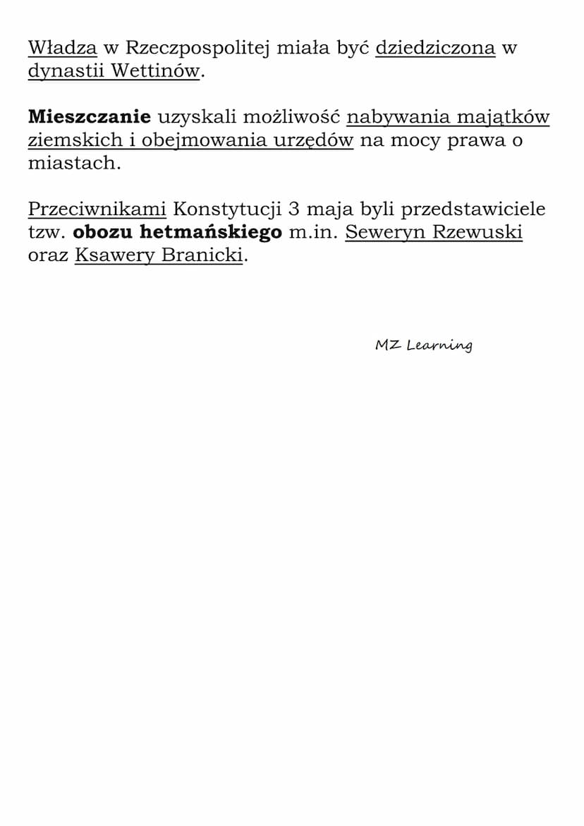Sejm Wielki i
Konstytucja 3 maja
(6 SP)
W latach 1788-1792 trwały obrady Sejmu Wielkiego.
Inna nazwa Sejmu Wielkiego to Sejm Czteroletni.
Ob