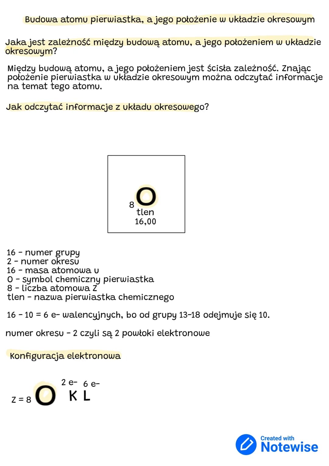 Budowa atomu, a jego położenie w układzie okresowym.