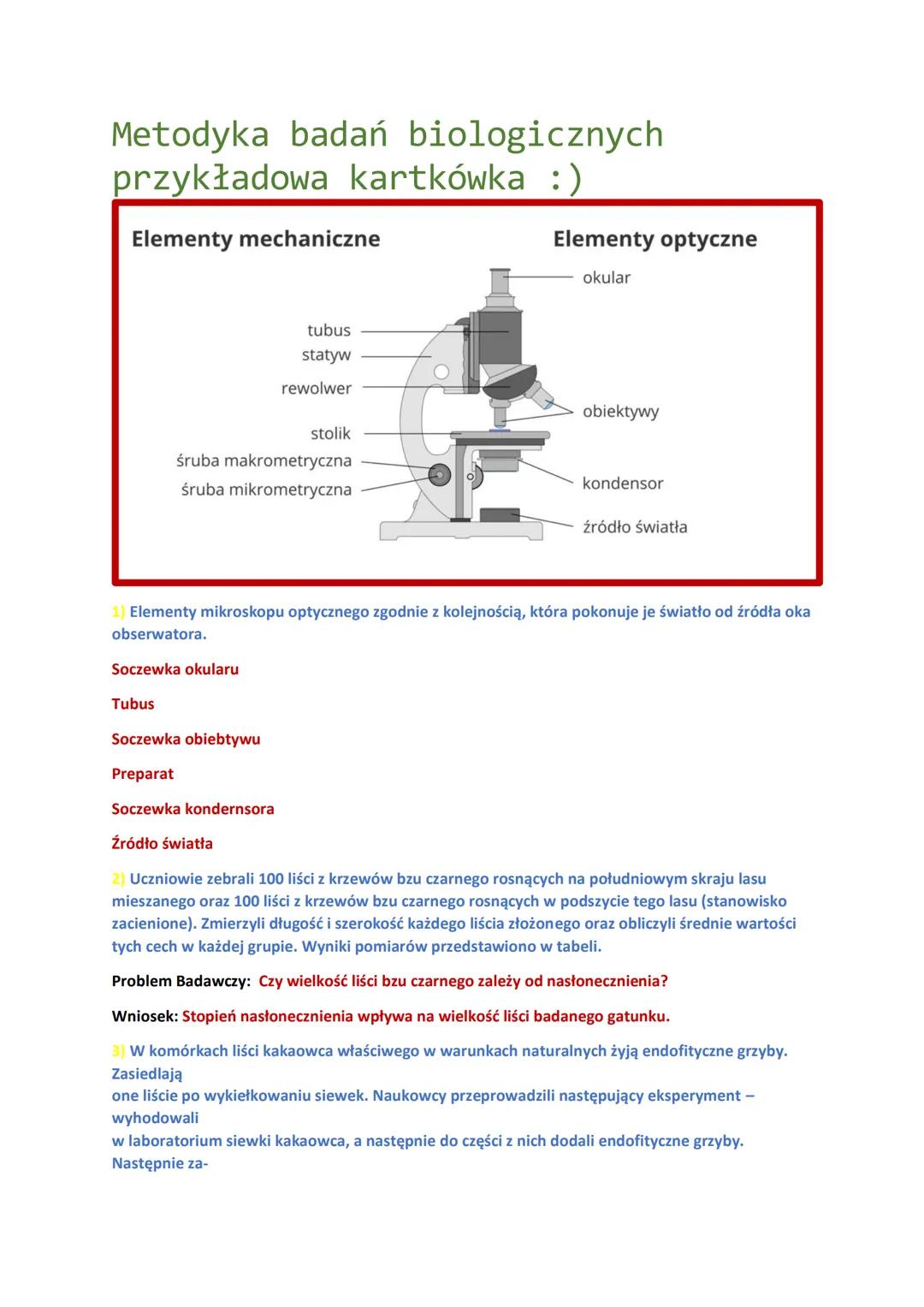 Metodyka badań biologicznych
przykładowa kartkówka :)
Elementy mechaniczne
Soczewka okularu
Tubus
tubus
statyw
rewolwer
śruba makrometryczna