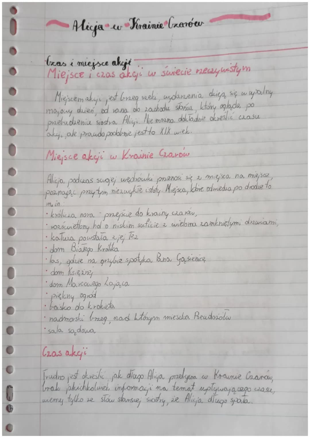 Alicja
w Krainie Czarów
Czas i miejsce akcie
Miejsce i
i czas akgi w świecie newzywistym
Miejscem aky jest brzeg neki, wydarzenia dzieją się