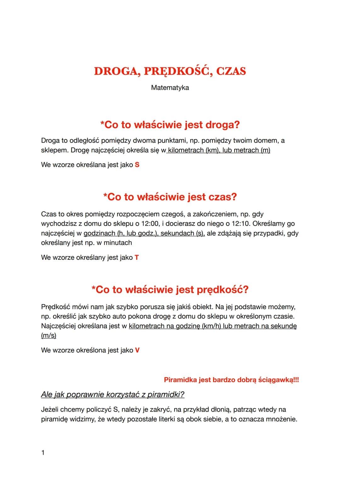 DROGA, PRĘDKOŚĆ, CZAS
Matematyka
*Co to właściwie jest droga?
Droga to odległość pomiędzy dwoma punktami, np. pomiędzy twoim domem, a
sklepe