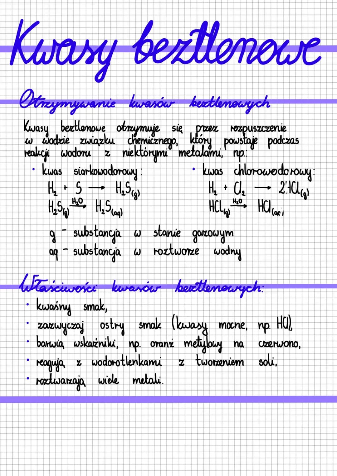 Kwasy beztlenowe
Otrzymywanie kwasów beztlenowych
Kwasy beztlenowe otrzymuje się przez rezpuszczenie
w wodzie związku chemicznego, który pow