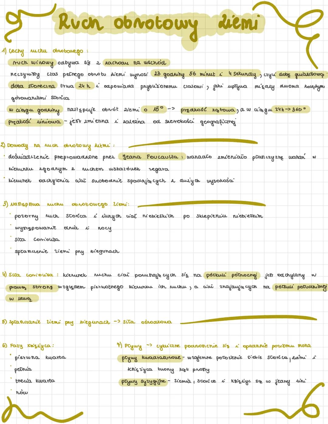 g
1) сесту лиспи обговоuедо
ruch winowy odbywa się 2 zachodu na wschod
Ruch obrotowy
neczywisty czas pełnego obno to ziemi vynosí 23 godning