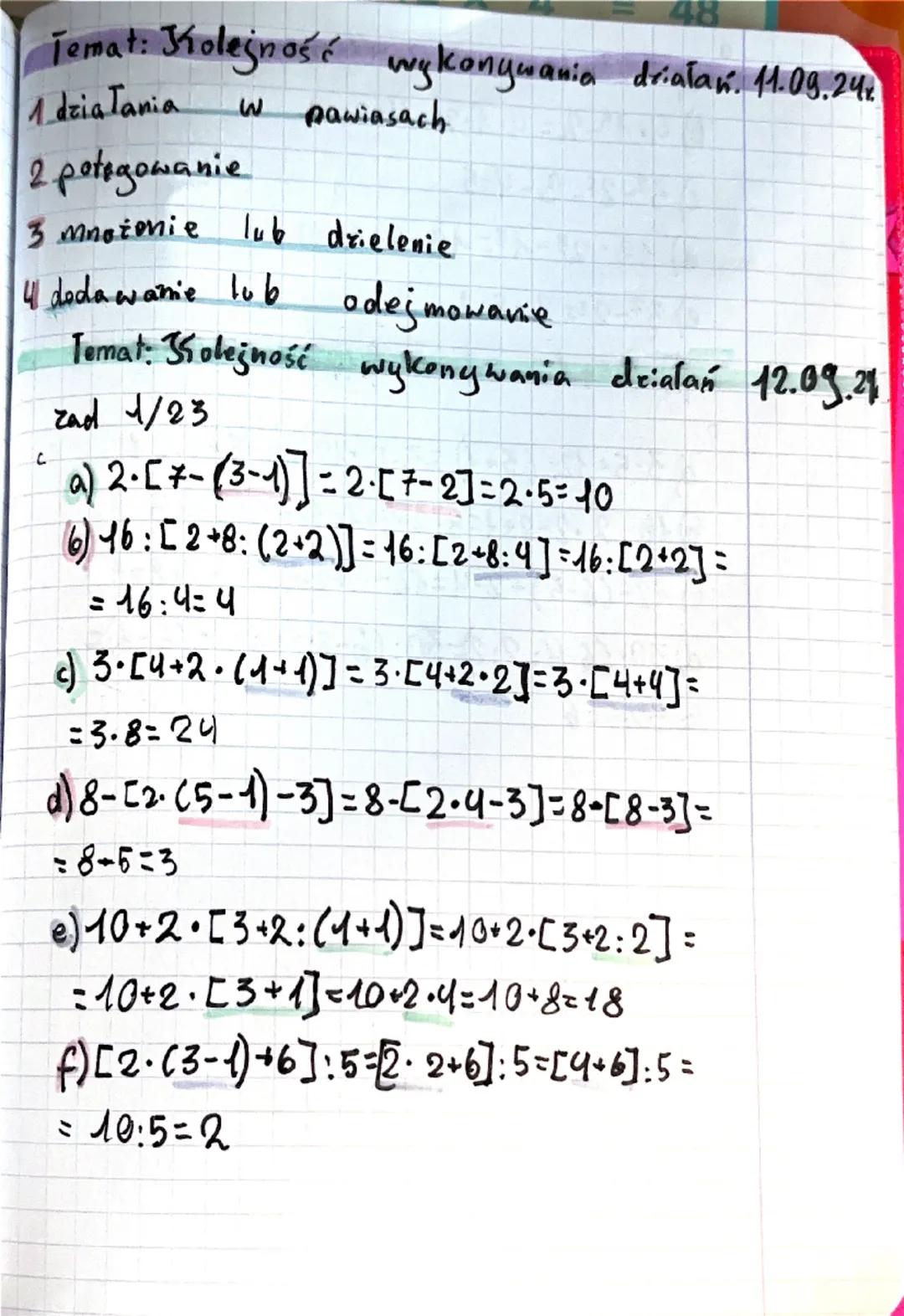 Temat: Kolejność wykonywania działań. 11.09.24%
1dzia Tania
w pawiasach
2 petogowanie
3 mnożenie lub
dzielenie.
4 dodawanie lub odejmowanie

