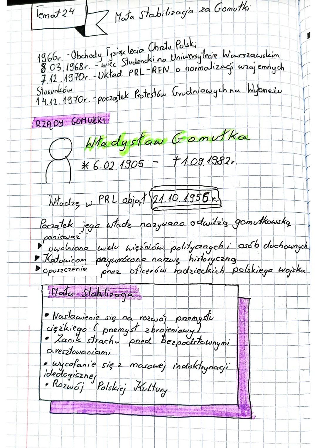 lemat 24
Mata Stabilizacja za Gomutki
1966. - Obchody Tysiąclecia Chrztu Polski
8.03.1968r.- wiec Studencki na Uniwersytecie Warszawskim
7.1