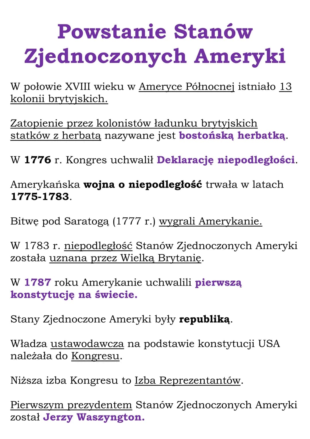 Powstanie Stanów
Zjednoczonych Ameryki
W połowie XVIII wieku w Ameryce Północnej istniało 13
kolonii brytyjskich.
Zatopienie przez kolonistó