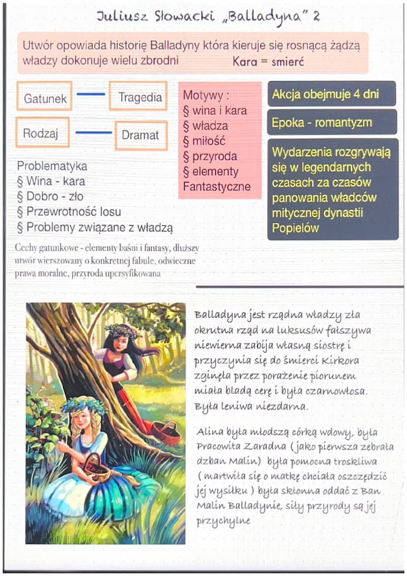 Juliusz Słowacki „Balladyna"
Czas i miejsce akcji
Czas - zza panowania Popiela III
Miejsce - okolice jeziora Gopło
Plan wydarzeń
AKTI
1. Roz
