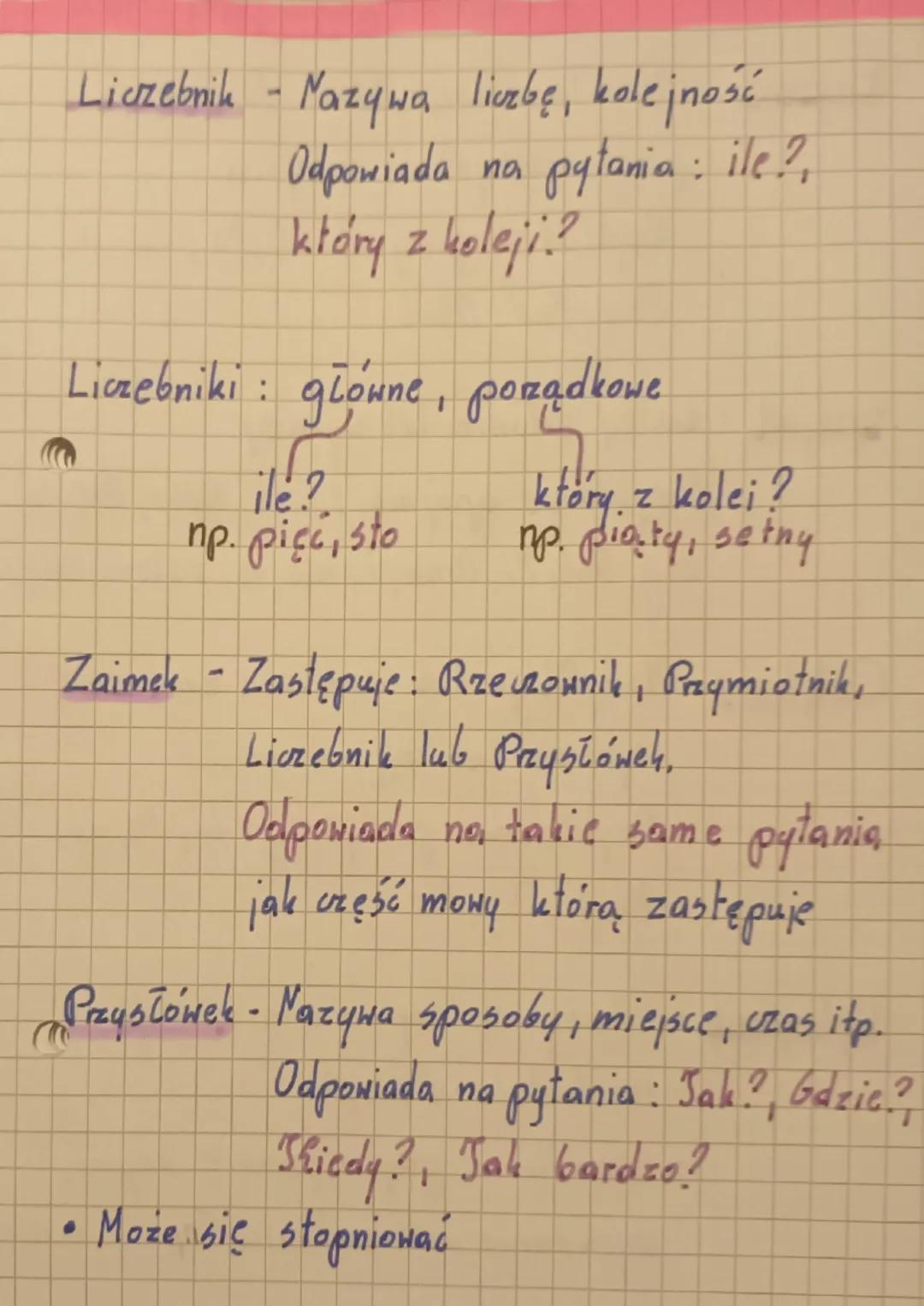 Części mowy
Czasownik - Nazywa czynności i stany.
Odpowiada
pytania: Co robi?
Co się z nim dzieje? W jakim jest
stanie?
tryby: Orzekający, r