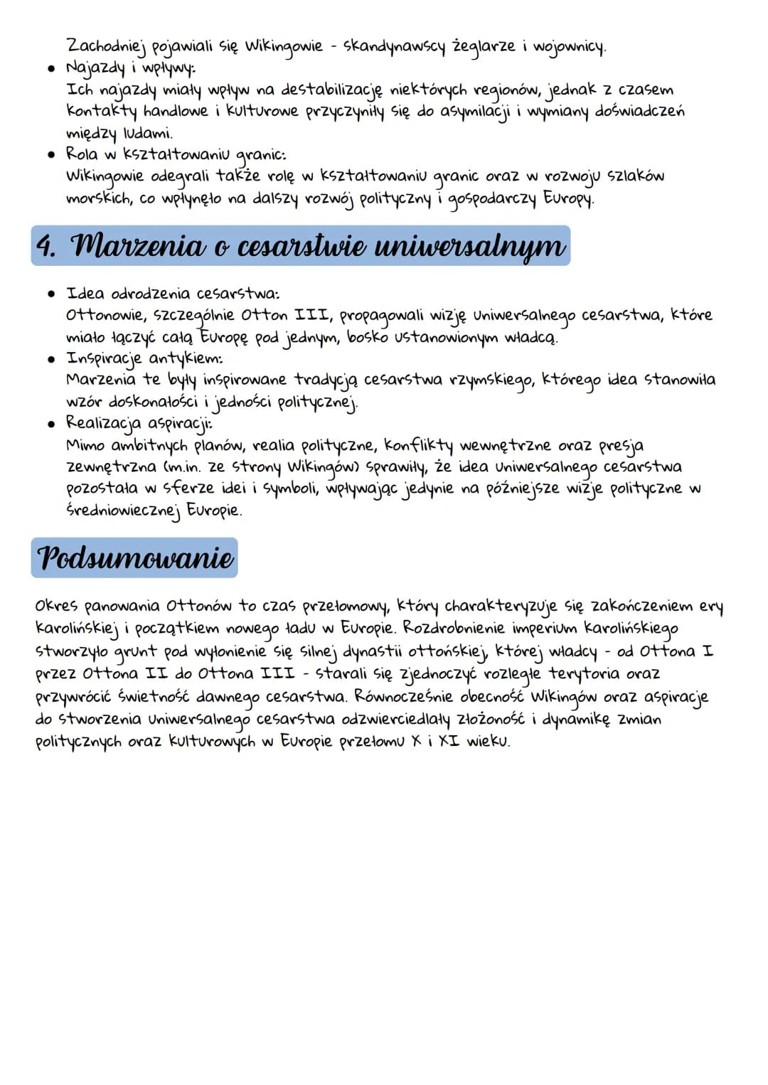 --- OCR Start ---
Czasy Ottonów
1. Podział imperium karolingów
• Fragmentacja władzy:
Po śmierci Karola Wielkiego oraz późniejszych konflikt