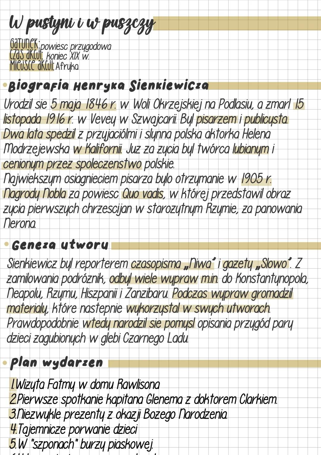 Opracowanie w pustyni i w puszczy: streszczenie, quiz, PDF