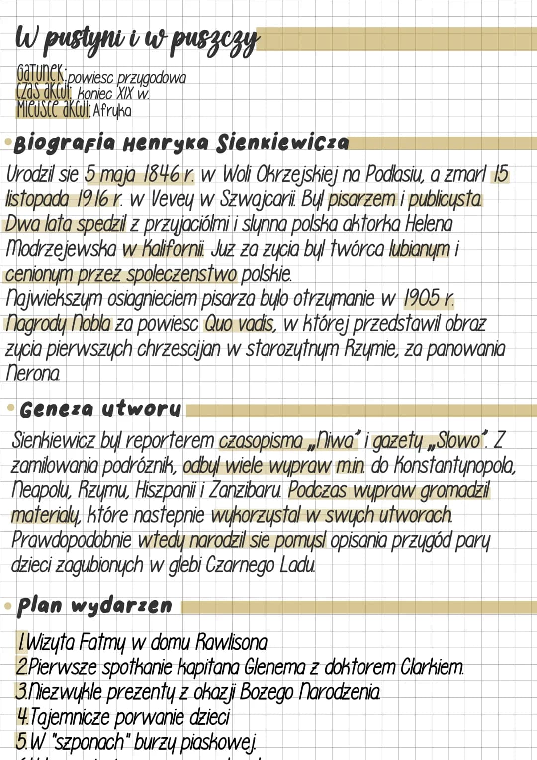 
<h2 id="gatunekpowieciprzygodowej">Gatunek powieści przygodowej</h2>
<p>Powieść przygodowa "W pustyni i w puszczy" została napisana przez H