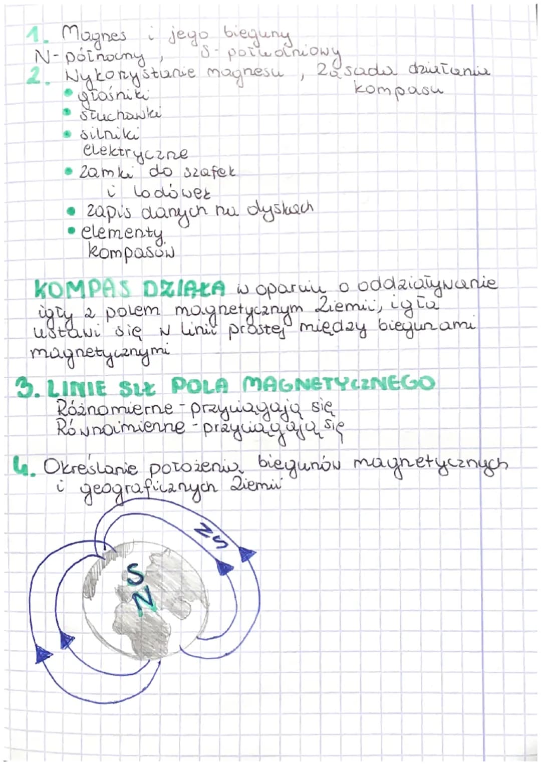 1. Magnes i jego bieguny
N-północny
•Spottedniowy
2. Nykorzystunie magnesu,
• głośniki
Stuchawki
silniki
elektryczne
• Zamki do szafek
i lod