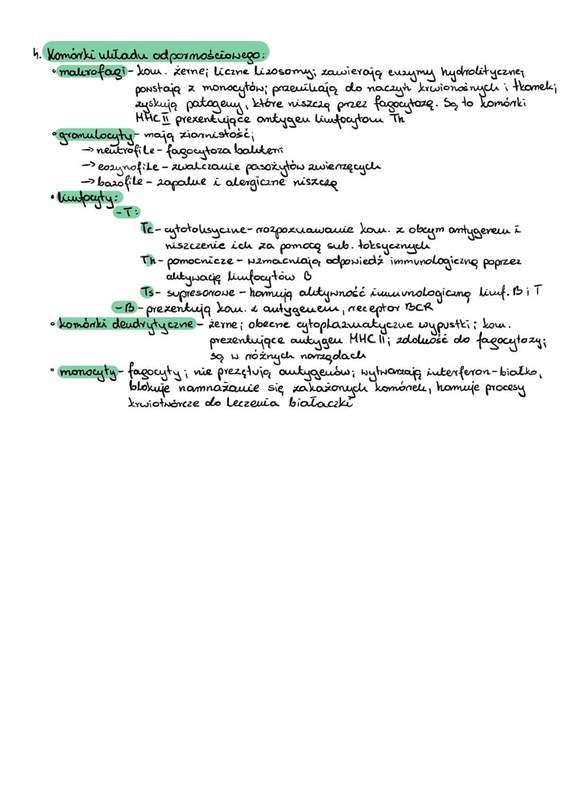 T: Budowa i funkcjonowanie układu odpornościowego.
1. Funkcje:
• Nozpoznawanie patogenów i odróżnianie antygenów własnych od antygenów
obcyc