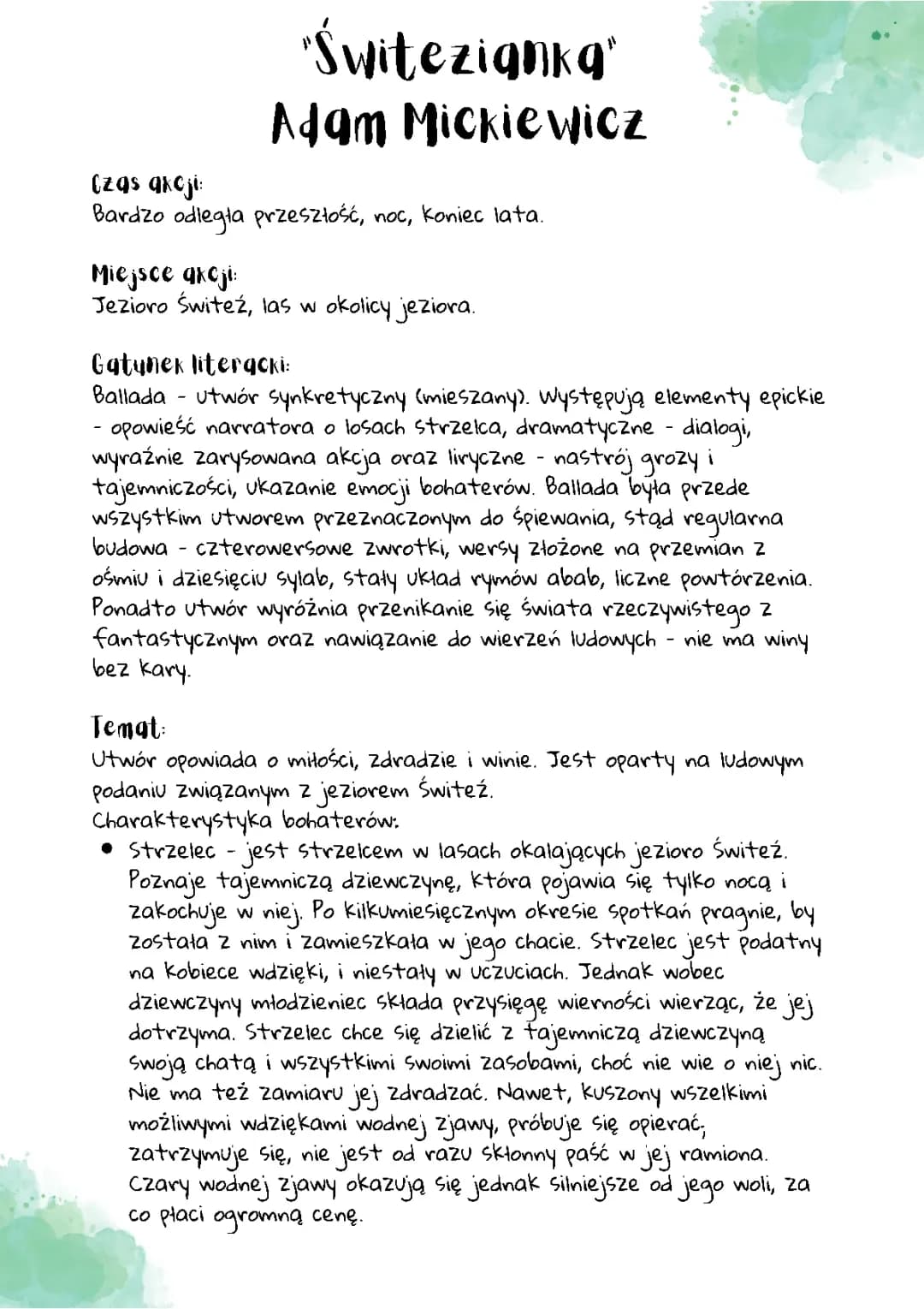 Świtezianka - Przewodnik do Lektury Adama Mickiewicza