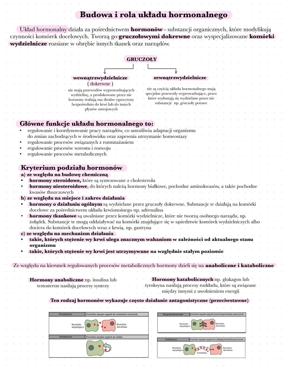 Budowa i rola układu hormonalnego
Układ hormonalny działa za pośrednictwem hormonów - substancji organicznych, które modyfikują
czynności ko