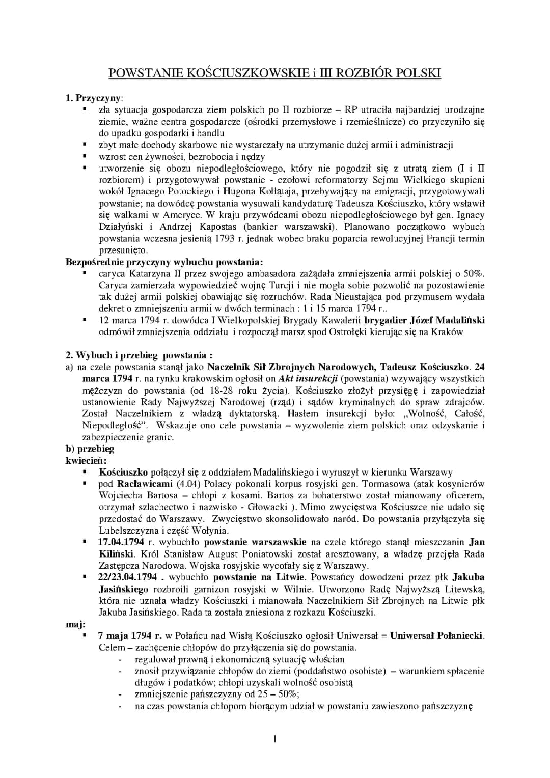 Powstanie Kościuszkowskie i 3 Rozbiór Polski