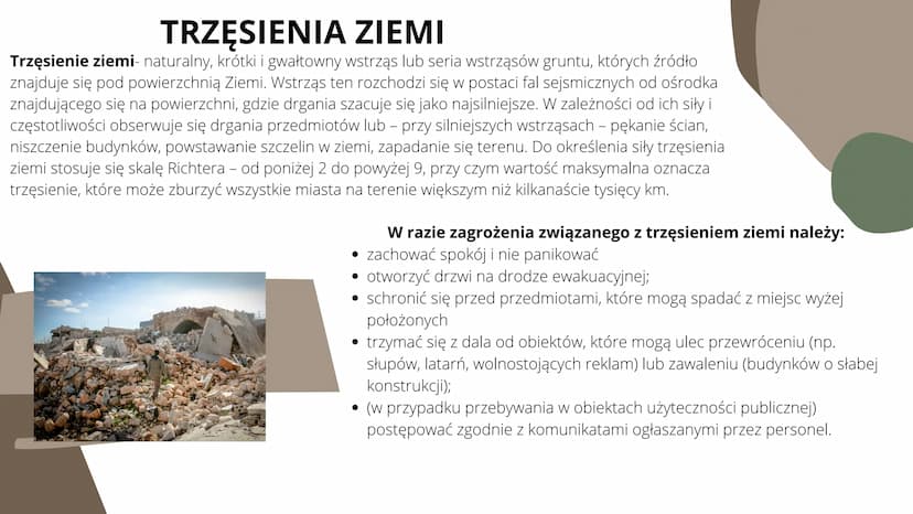 ZAGROŻENIA
NATURALNE Mimo ciągłego rozwoju techniki największym
zagrożeniem dla człowieka jest natura.
Zagrożenia naturalne, co roku występu