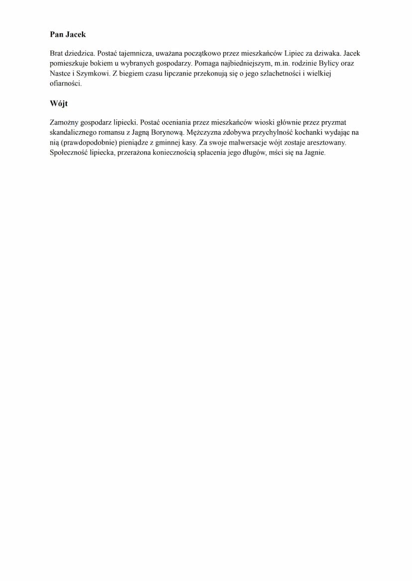 BOHATEROWIE
Maciej Boryna
Maciej Boryna to pierwszy w Lipcach gospodarz, posiada trzydzieści dwie morgi gruntu, które są w
rodzinie od pokol