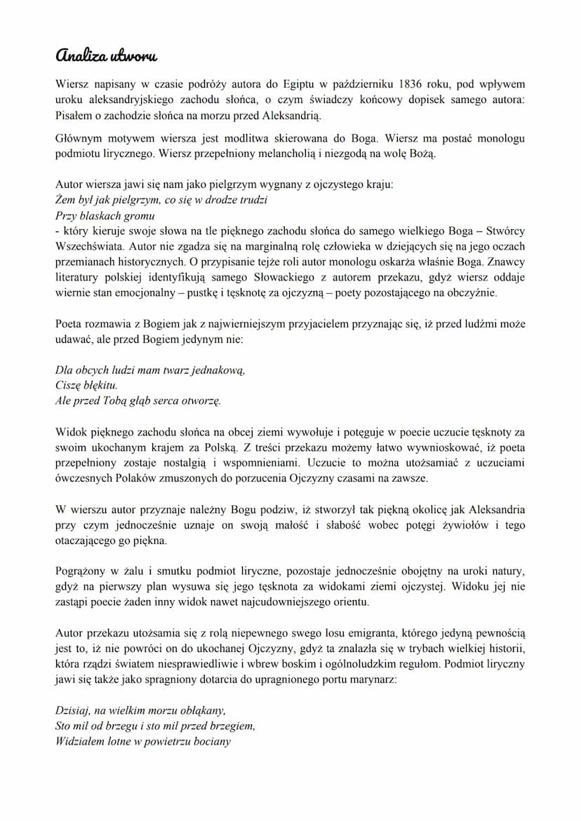 Hymn [Smutno mi, Boże!]
Hymn Juliusza Słowackiego ,,Smutno mi Boże" powstał w 1836 roku podczas morskiej podróży
poety do Aleksandrii. Wacła