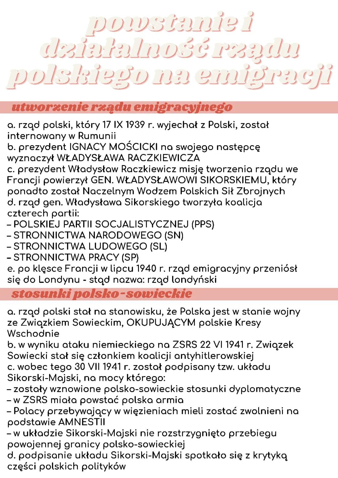 Powstanie i działalność polskiego rządu na emigracji - streszczenie