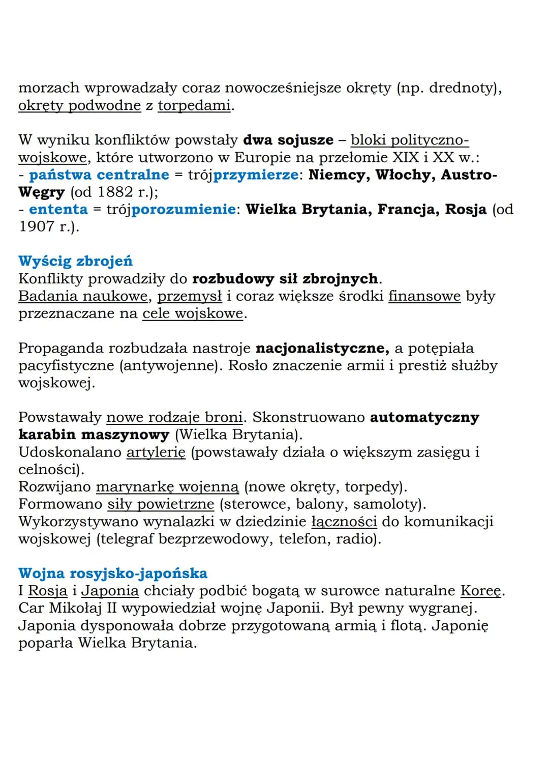 --- OCR Start ---
morzach wprowadzały coraz nowocześniejsze okręty (np. drednoty),
okręty podwodne z torpedami.
W wyniku konfliktów powstały