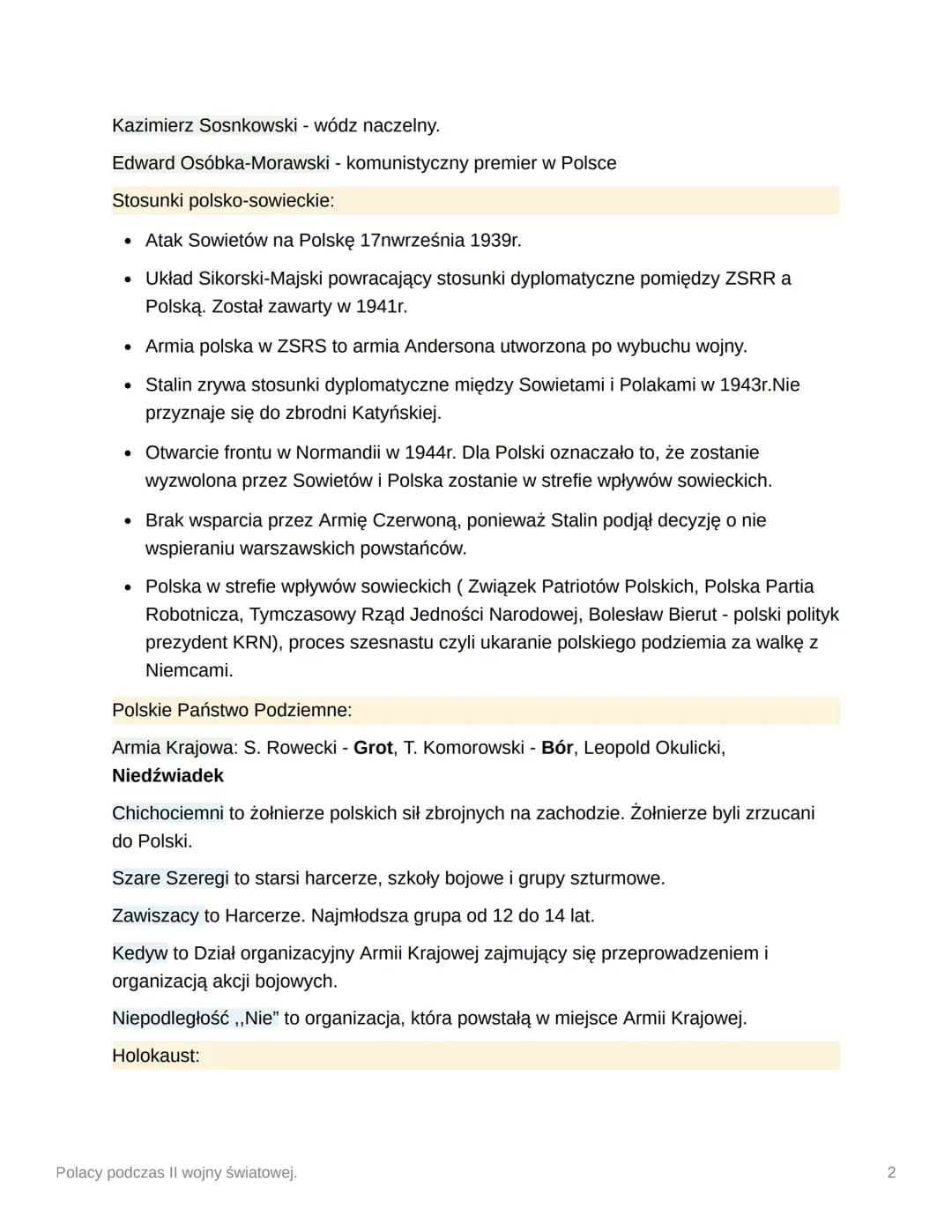 Polacy podczas II wojny
światowej.
Pojęcia okupacja niemiecka:
Generalne Gubernatorstwo to część Polski z Warszawą i Krakowem włączona do II