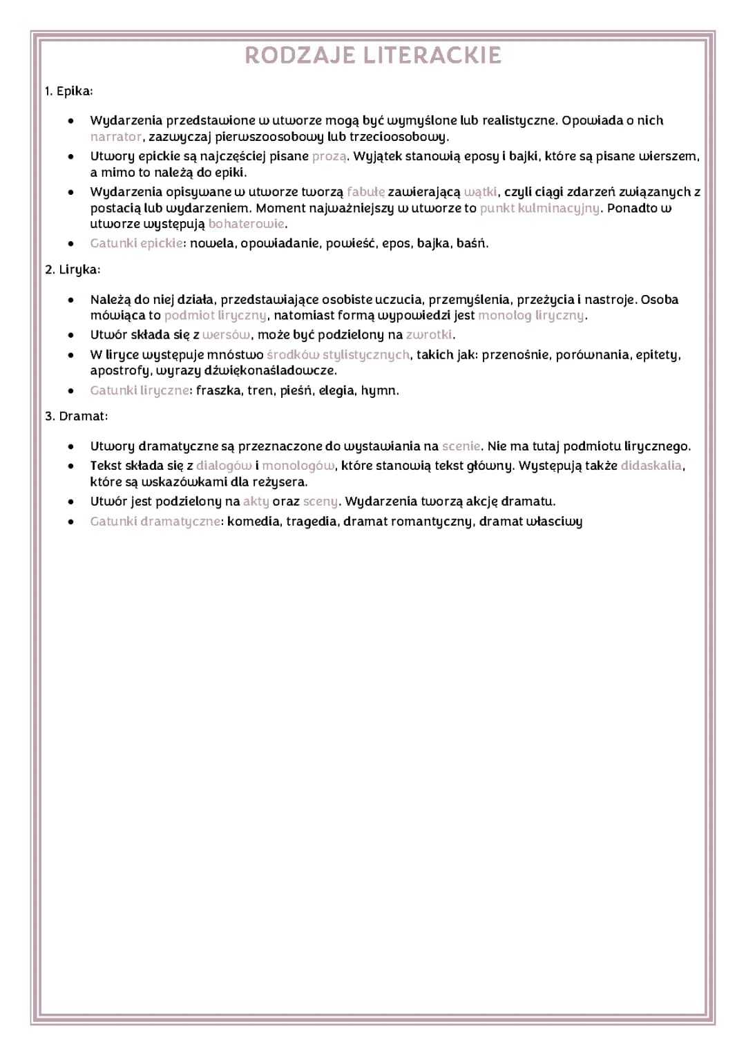 Rodzaje literackie dla dzieci: Epika, Liryka i Dramat