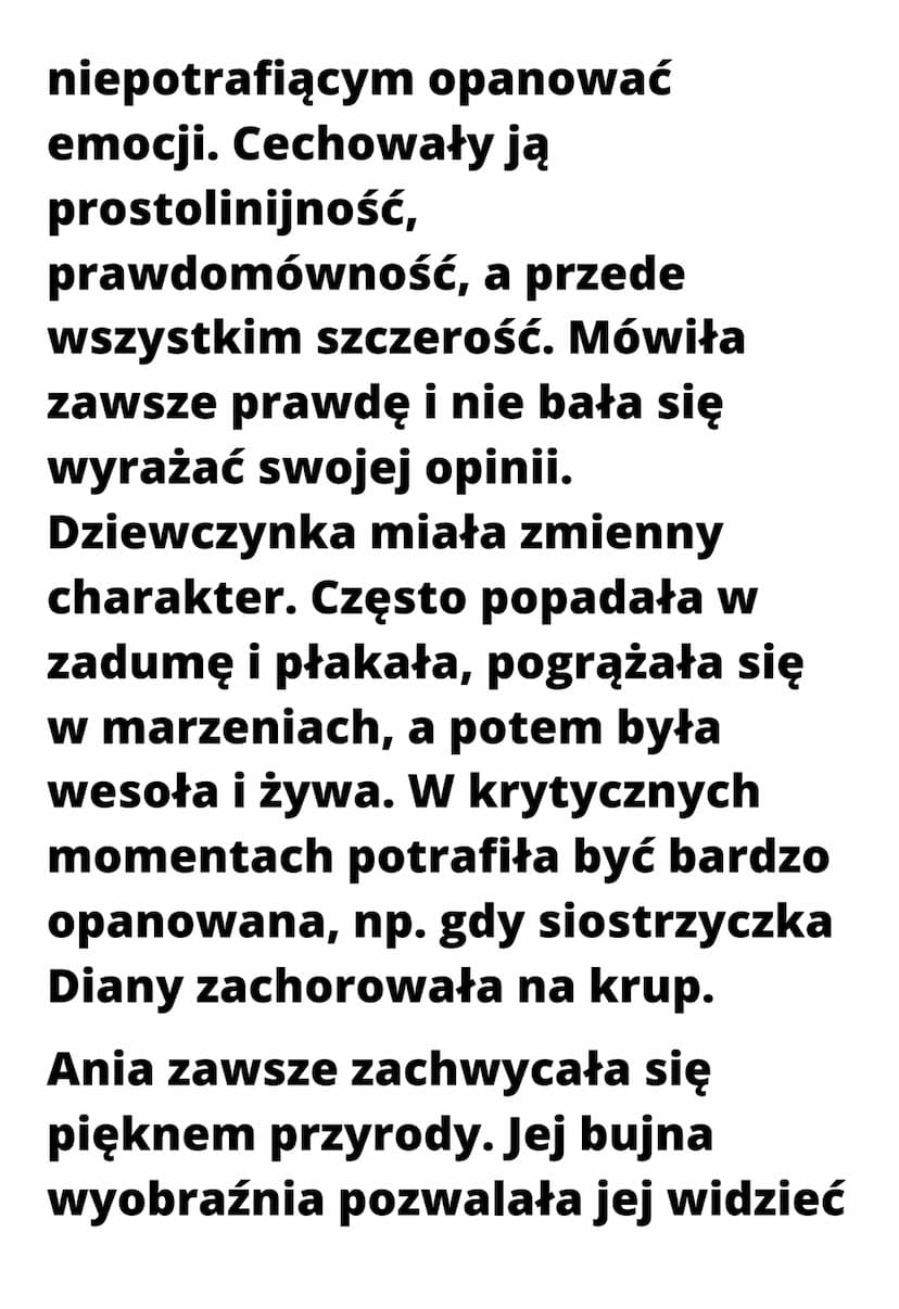 Charakterystyka
Ani z Zielonego
Wzgórza
Anna Shirley jest główną
bohaterką powieści ,,Ania z
Zielonego Wzgórza".
Dziewczynka, mając trzy
mie