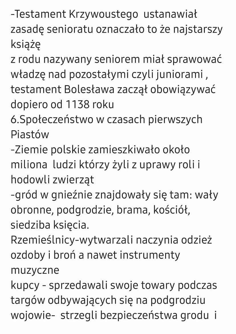 Sprawdzian Historia dział VI
1.Zanim powstała polska
-Najstarsze ślady przodków człowieka ma
obecnym terytorium polski pochodzą
sprzed około