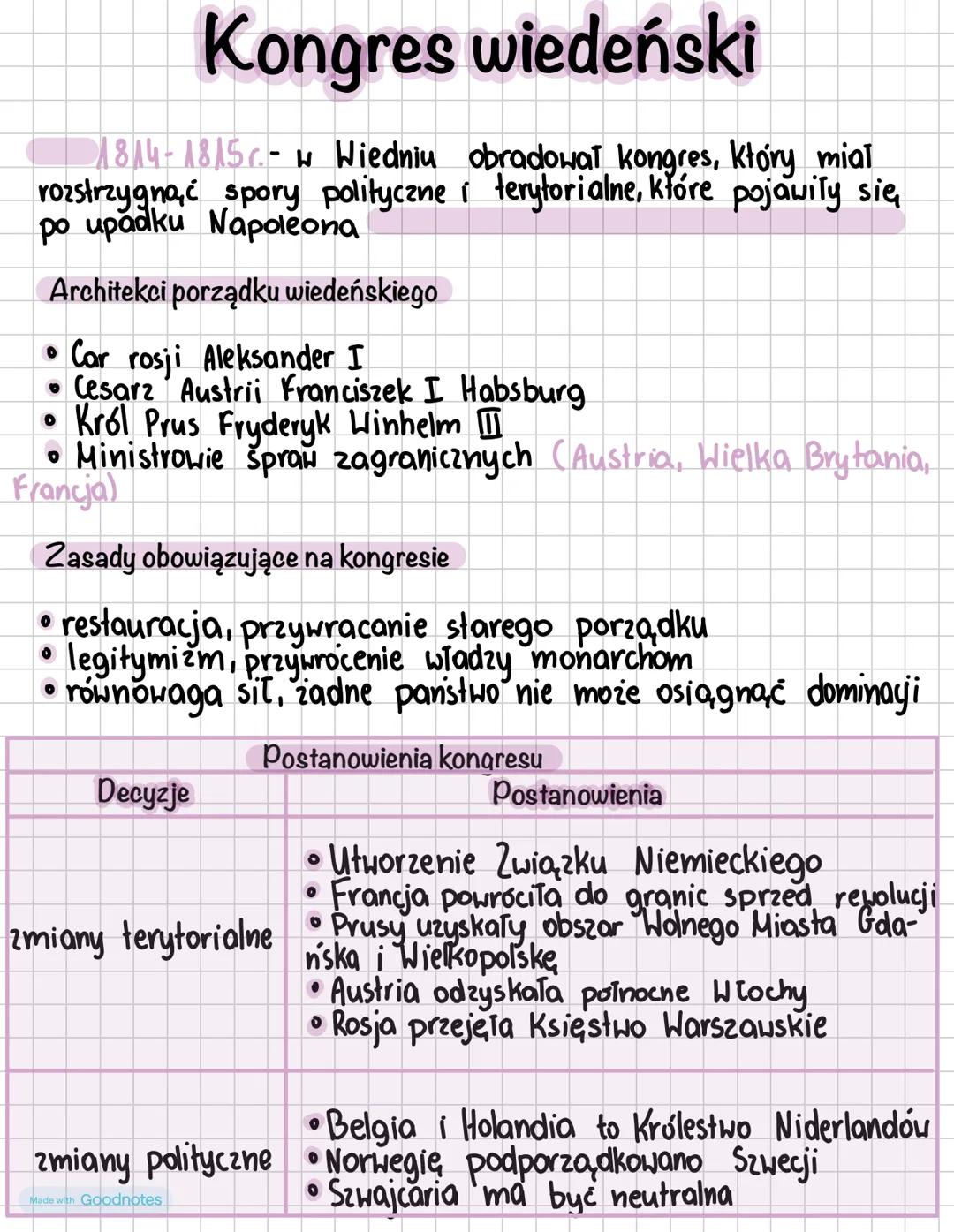 # Kongres wiedeński

1814-1815 r. - w Wiedniu obradował kongres, który miał
rostrzygnąć spory polityczne i terytorialne, które pojawiły się
