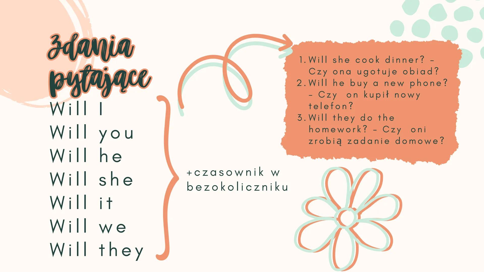 Future
simple
angielski za pomocą tego
czasu opisujemy.
в
obietnice, groźby, prośby,
szybkie decyzje,
•przewidywanie czegoś. przykłady
1.I t