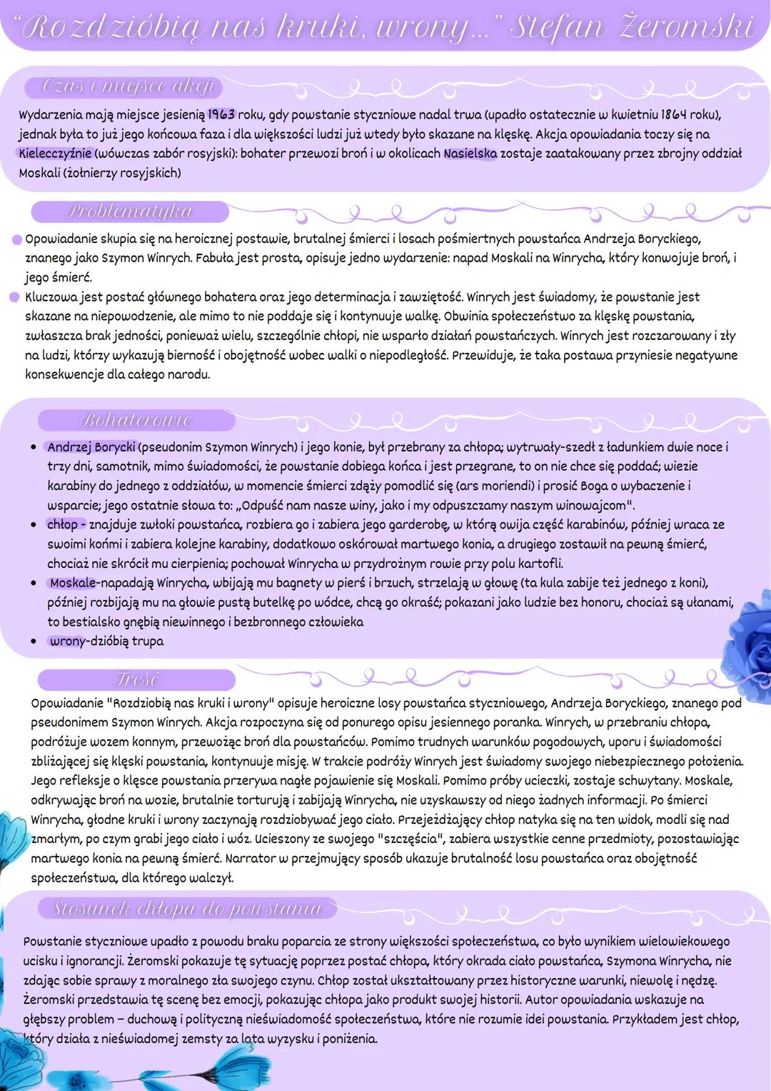 # "Rozdzióbią nas kruki, wrony..." Stefan Żeromski

Czas i miejsce akeji

Wydarzenia mają miejsce jesienią 1963 roku, gdy powstanie stycznio