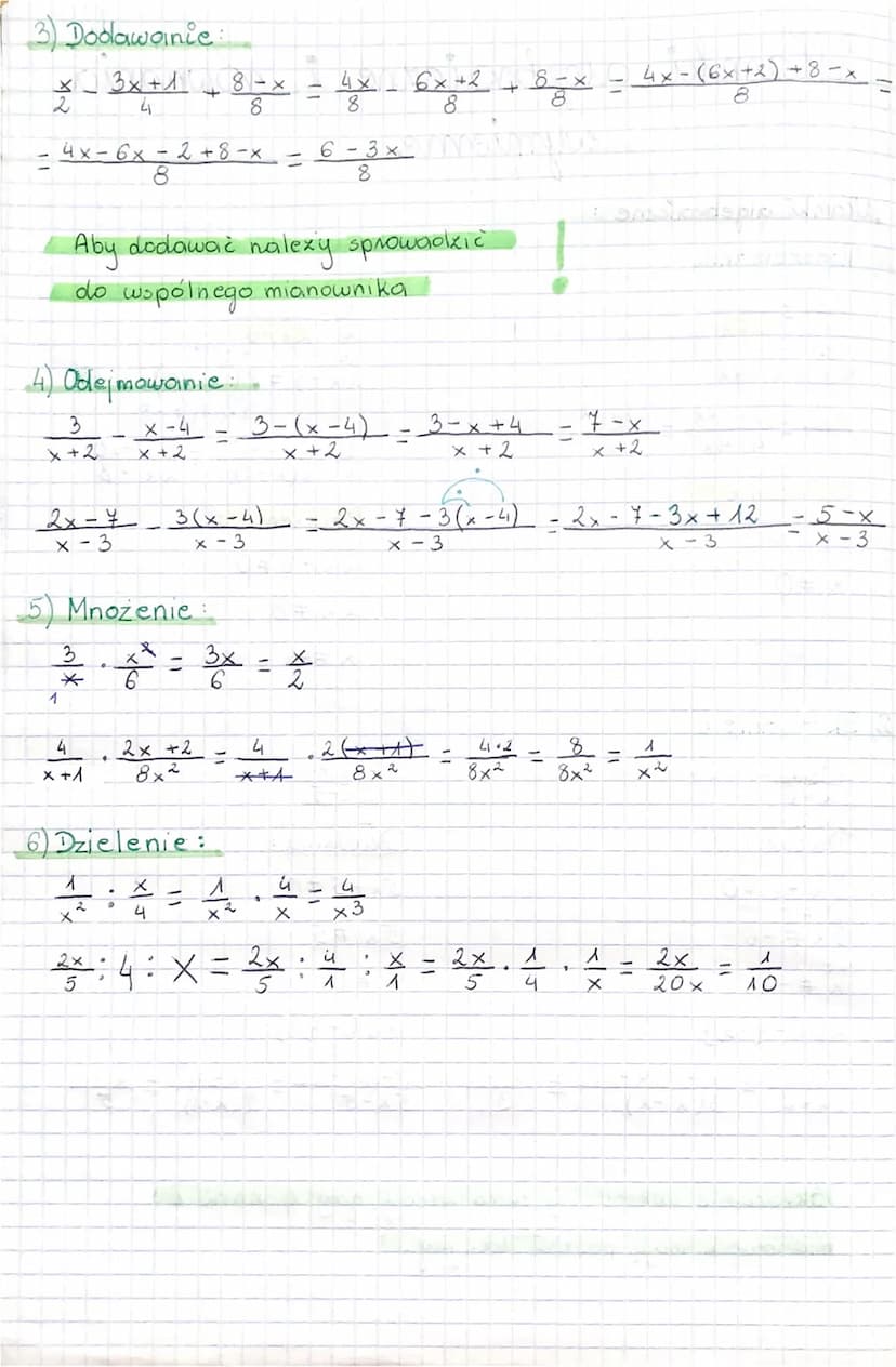 Vlamki algebraiczne i równania
wymieme
Ułamki algebraiczne
4 Rozszerzanie:
3x =
4
16x
V
16x = 4 4x
3x
4
3x 4x
4.4x
Założenie:
16 × 0
x #0
2)