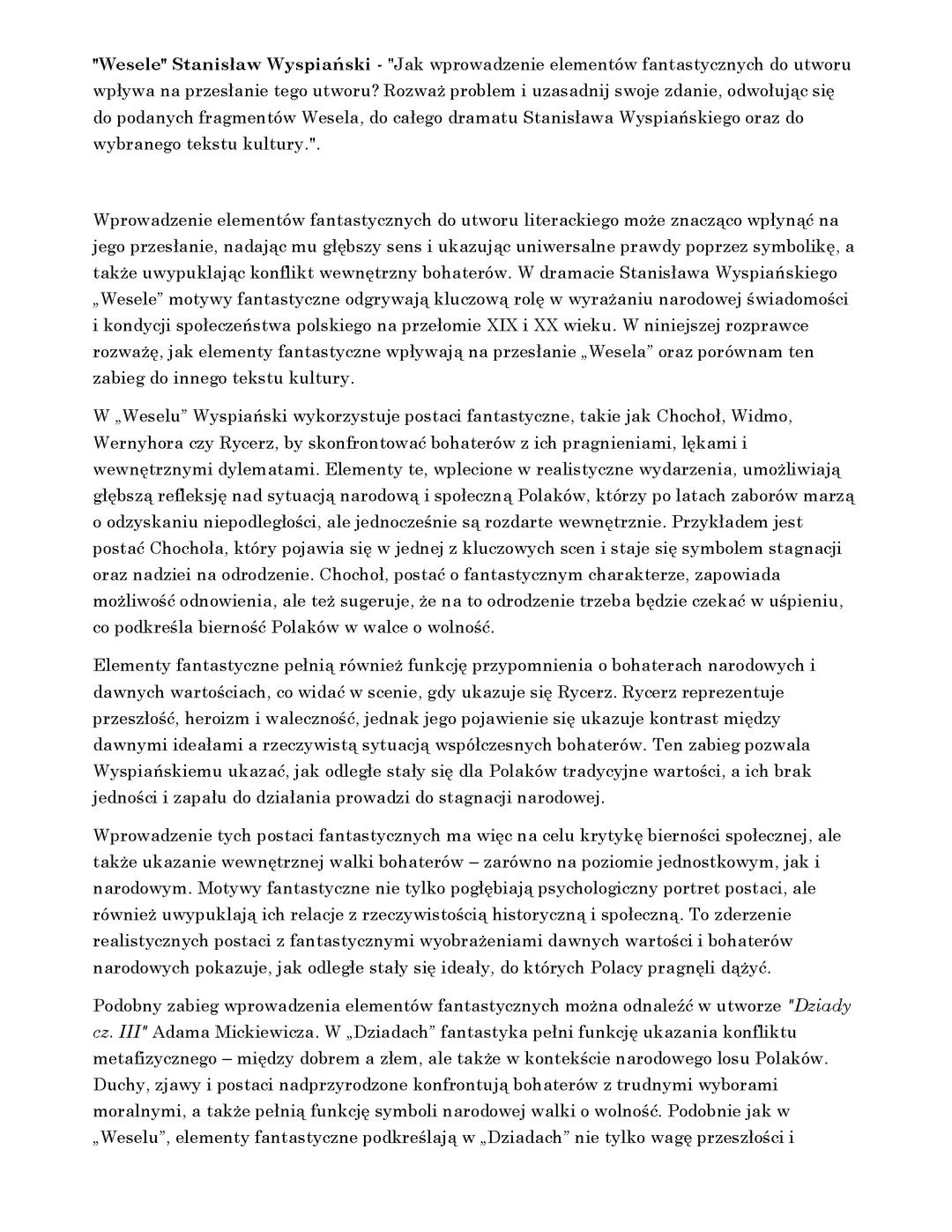 Rozprawka maturalna - "Wesele" Stanisłąwa Wyspiańskiego