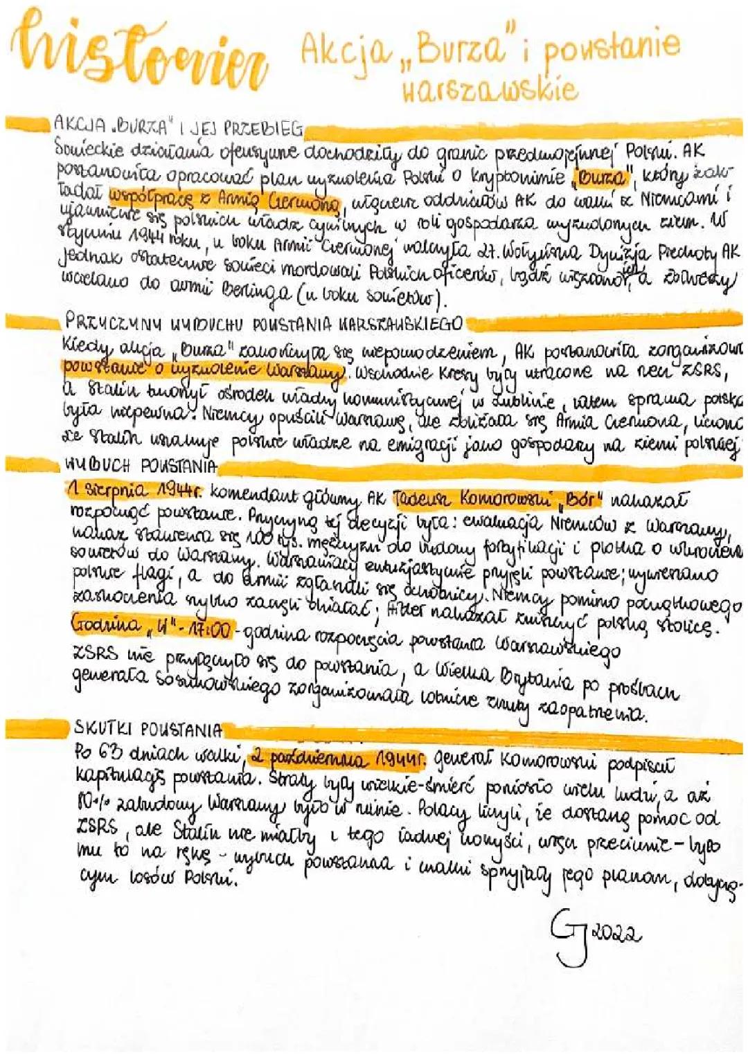 Akcja „Burza” oraz powstanie warszawskie - historia dla klasy 8